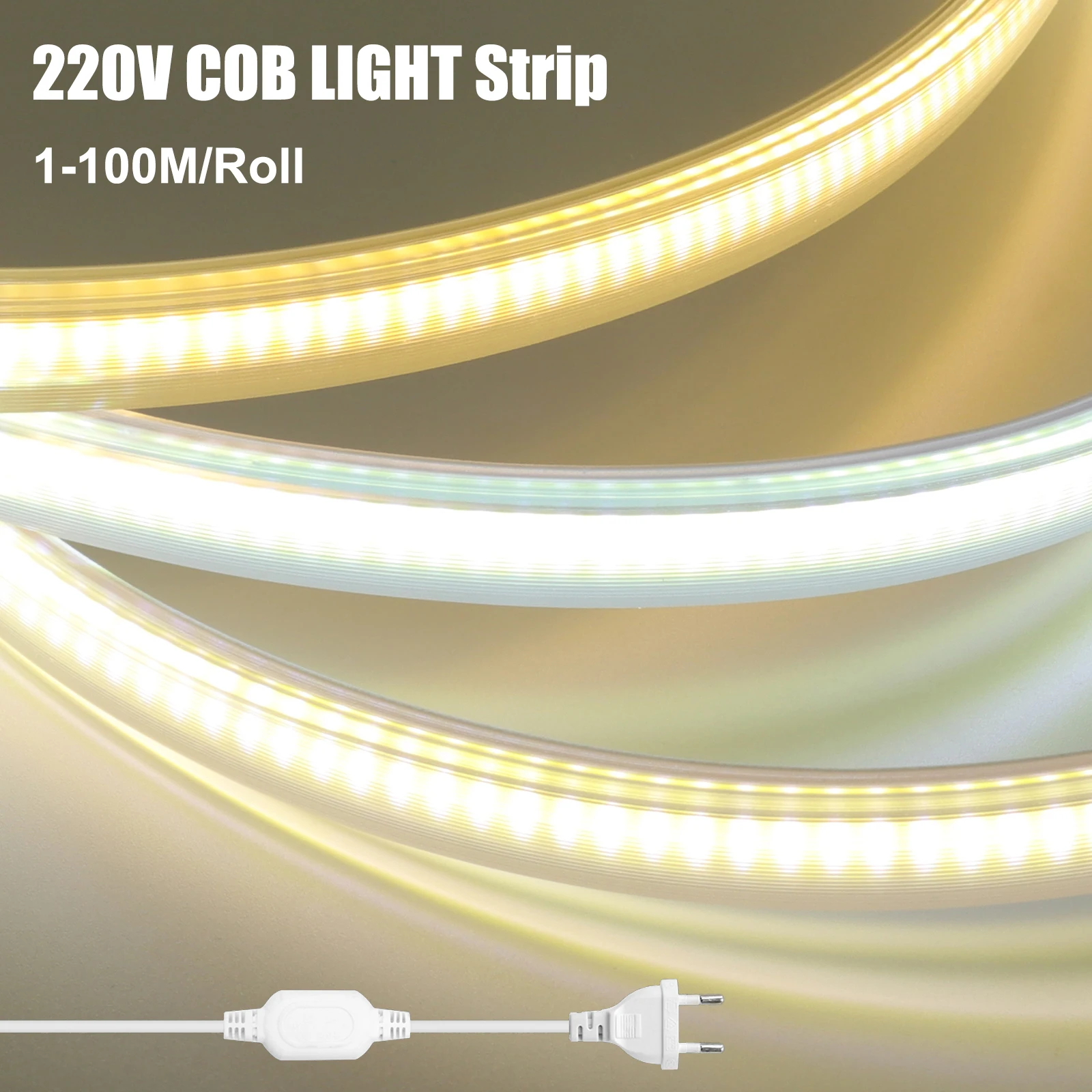 220V Cob LED Licht 288leds/M Im Freien Wasserdichte Wohnkultur 5/10/50/100M COB Led Streifen 50cm Cuttable Garten Lichter Für Küche