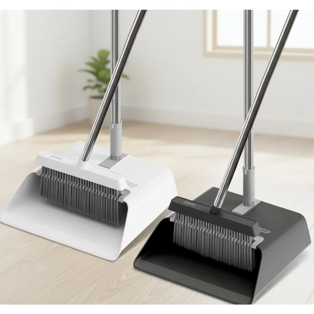 

2 Pack Broom and Dustpan Set, Angled Head with Comb Teeth for Pet Hair, Hard Floors Cleaning