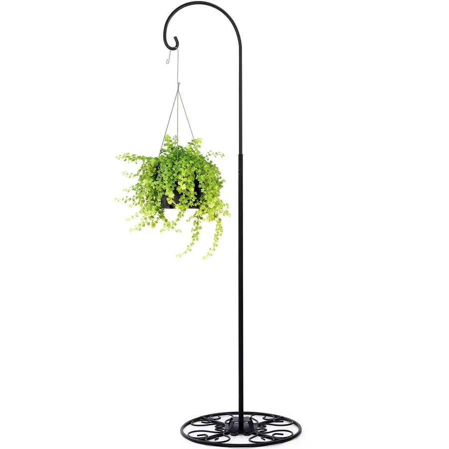 

3455-дюймовый регулируемый черный железный крючок для овчарки с основанием, внутренняя и уличная подставка для кормушки для птиц, подставка для колокольчика, подвесное растение, цветок B