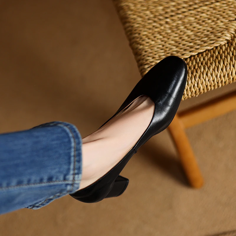 2025 New Fashion Retro Women Pumps Shoes Chunky High Heels Spring Elegant Summer Round Toe Casual Shoes Woman Black Size 34-40