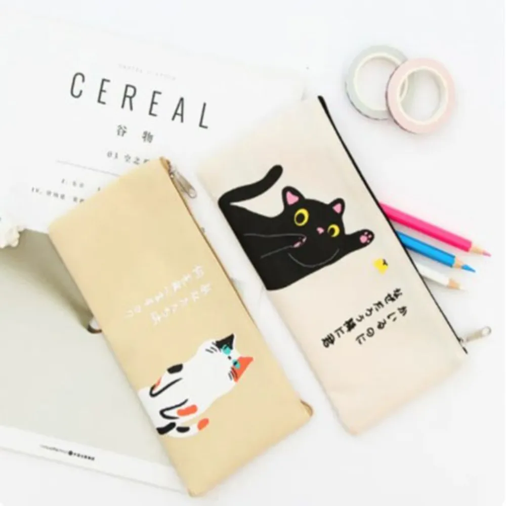 Oxford Cute Cartoon Cat Pencil Bag Korean Version Waterproof Pen Pencil Eraser Storage Bag Large Capacity Canvas Pencil Case