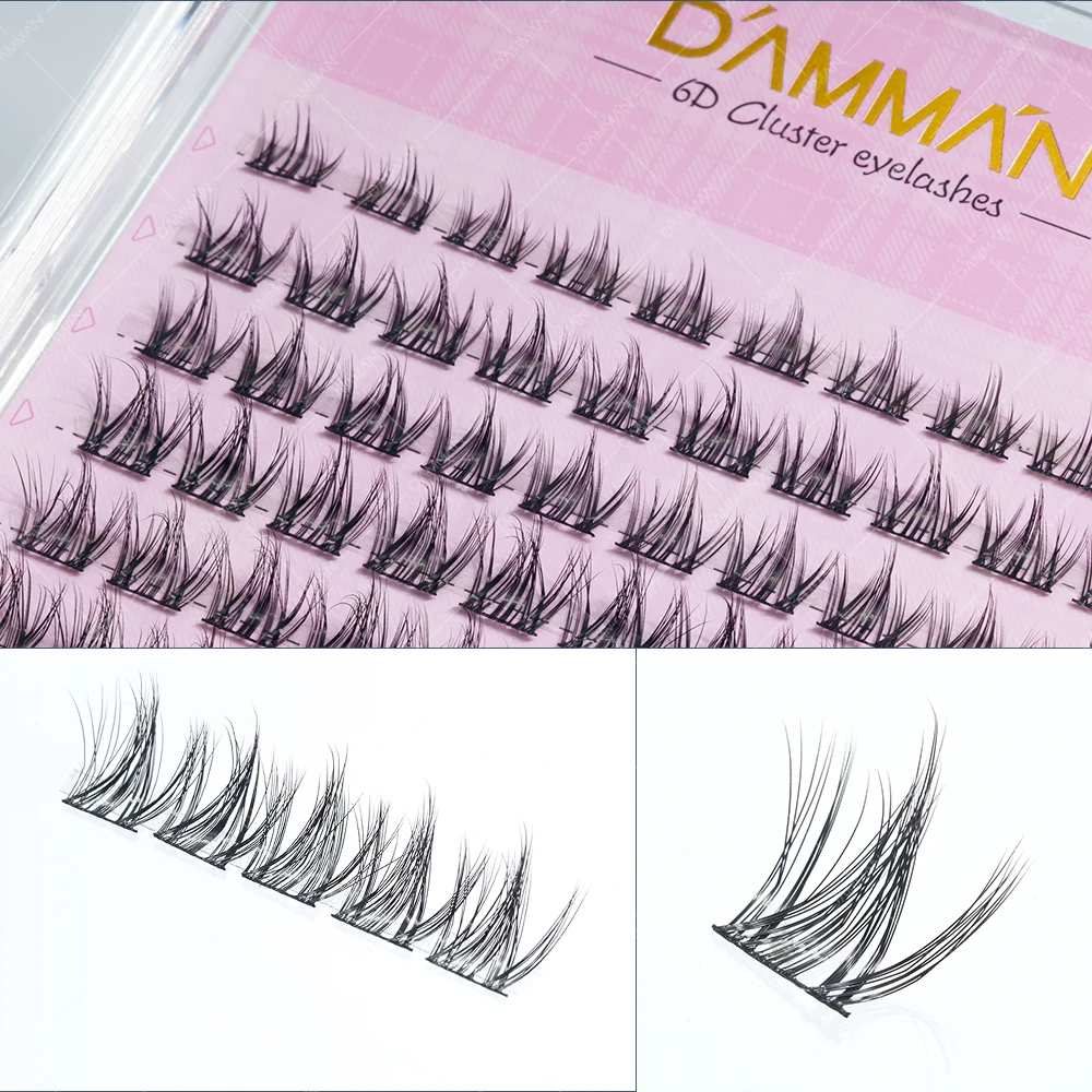 DAMMAN DlY Lash Extension Kit Individual 6D Cluster Eyelash Extension Light D Curl 0.07mm Lashes with Lash Bond and Seal At Home