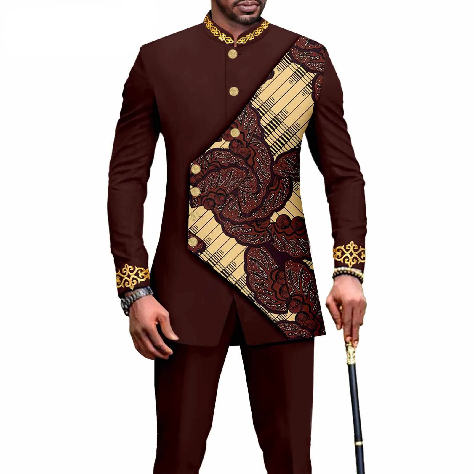 Costume de luxe élégant de Style africain pour hommes, costume et pantalon à rayures à carreaux, simple boutonnage, 2 pièces, costume d'affaires décontracté, 2023