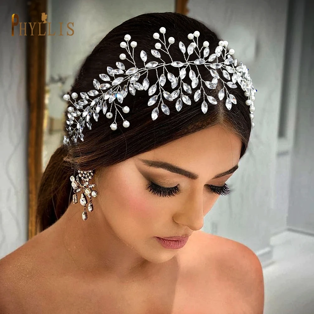 A301 Aksesori Rambut Pernikahan Buatan Tangan Tiara Prom Ikat Kepala Pengantin Hiasan Rambut Berlian Imitasi Hiasan Rambut Wanita Perhiasan Rambut Ikat Kepala