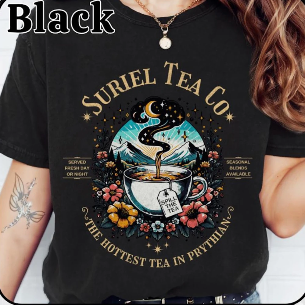 ACOTAR Suriel Tea Print Unisex Comfort Book Shirt A Court Of Thorns and Roses Tee 100% Cotton Short Sleeve Shirt Y2K Streetwear