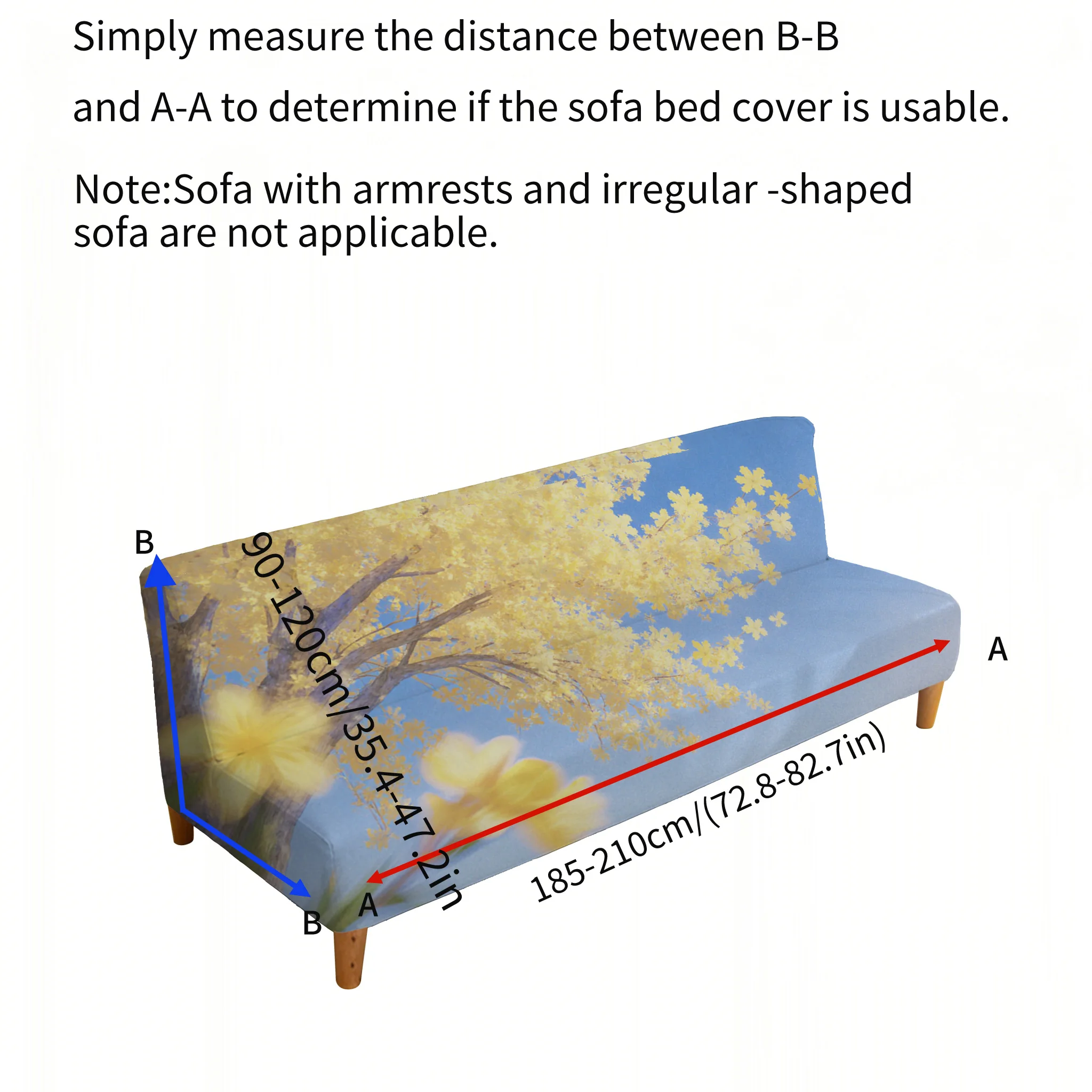 Fresh yellow flower ginkgo printing sofa bed cover, living room sofa bed cover, dustproof machine washable sofa bed cover