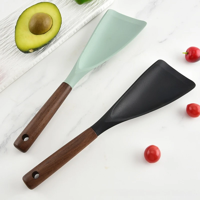 1PC Wooden Handle High Temperature Resistant Silicone Cooking Spatula Non Stick Pan Safe Kitchen Utensil for Salad Stir Fry