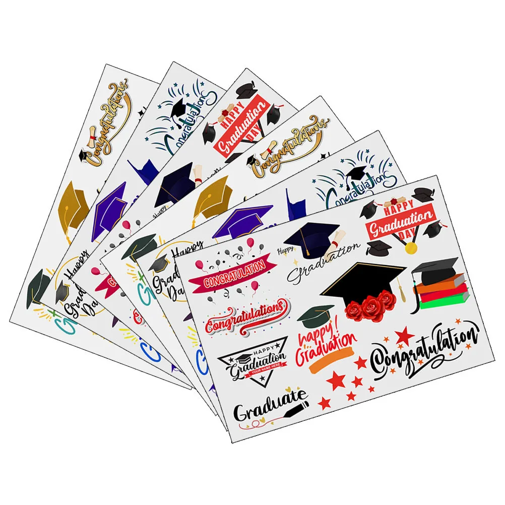 

6 листов, временные татуировки для выпускного сезона, наклейки, забавные декоративные боди-арт для вечеринки, праздника, выпускной тематические татуировки