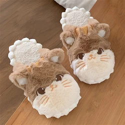 Cute Winter Plush Cat Shaped Slides Slippers Women's Cozy Feet Shoes Ladies Soft Home Furry Classic Bunny Slippers Big Size 44