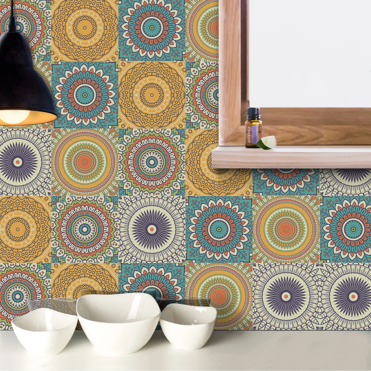 

10PCS Mandala Pattern Waterpoof Tile Wall Sticker Kitchen And Home Decoration For Bedroom Bathroom Wardrobe PVC Wallpaper
