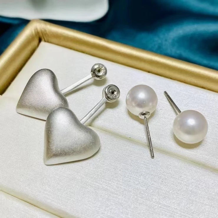 Heart Shape 925 Sterling Silver Earrings Mount Findings Settings Base Mounting Parts Accessory for 7-9mm Pearls