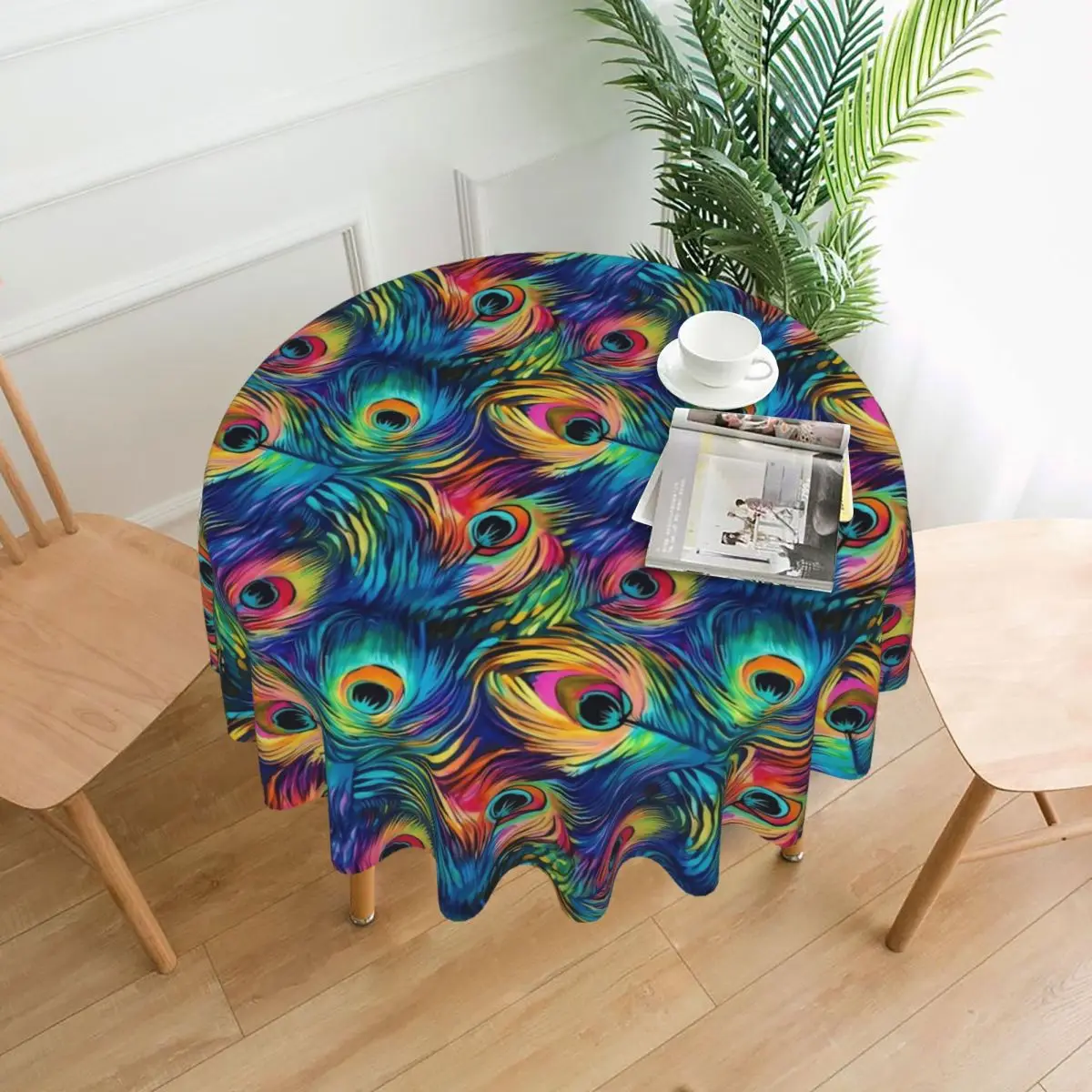 Rainbow Peacock Feather Tablecloth Animal Print Protection Round Table Cover Elegant Design Table Cloth For Living Room Dining