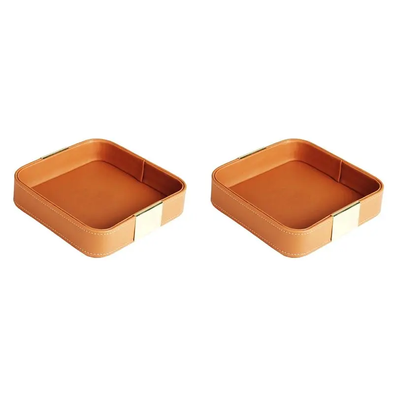 ABJI-2X Leather Desktop Tray Catchall Organizer Tray For Entryway Table To Hold Jewelry Watch Phone Wallet Container A
