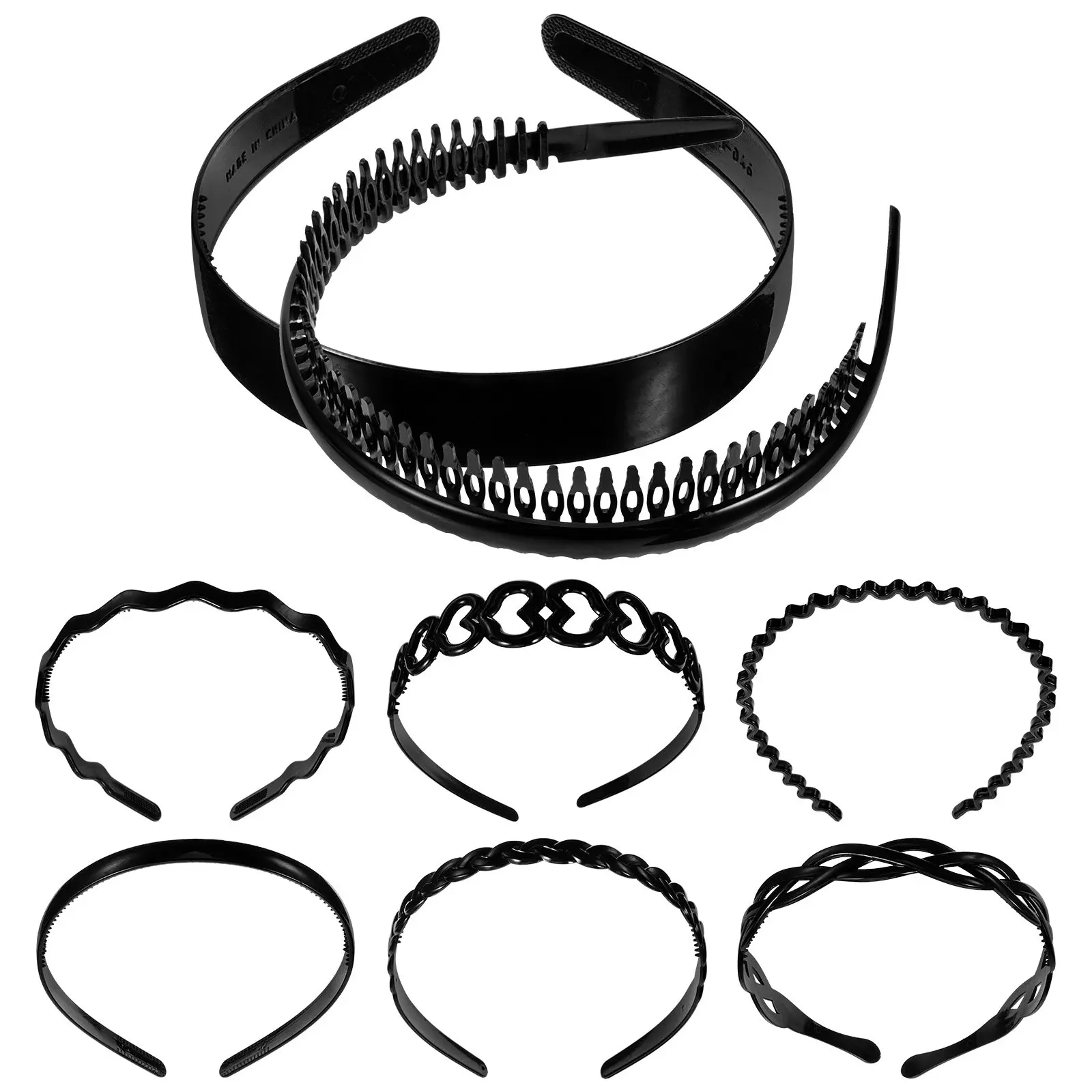 

1Set Black Unisex Hair Hoop Hard Plastic Hairband Hair Clasp Wavy Teeth Anti-Skid Headband for Daily Use Plastic Headband