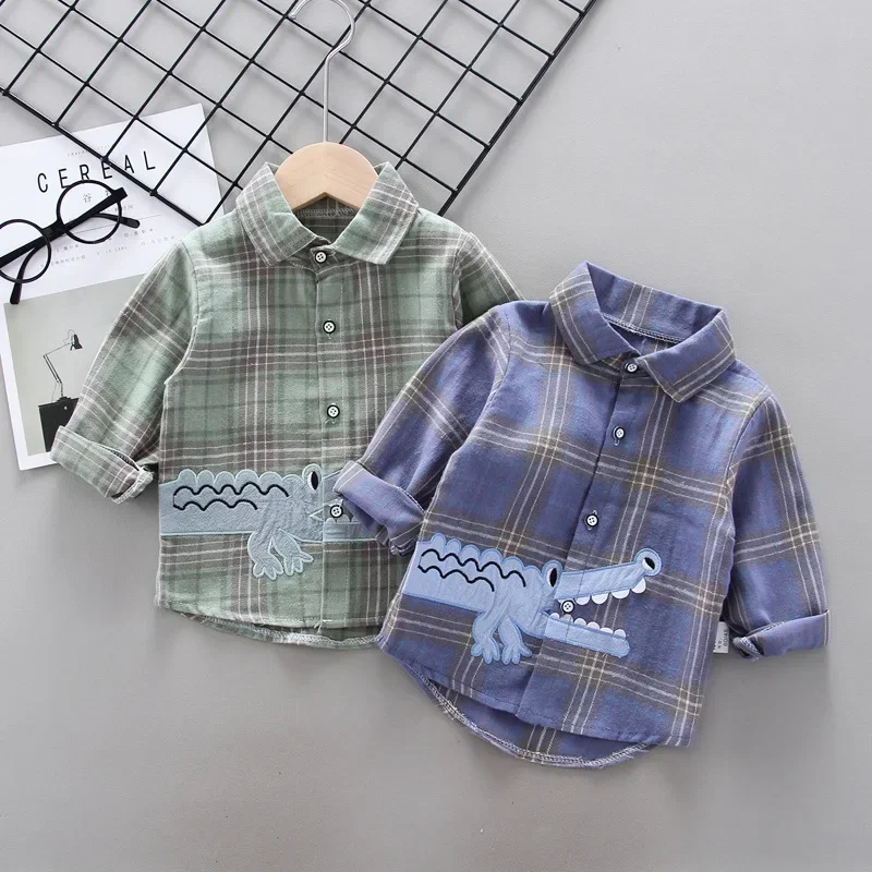 DIIMUU Spring&Autumn Child Baby Boys Cotton Shirts Kids Children Boy Tops Clothes Cartoon Print Turn-down CollarClothing