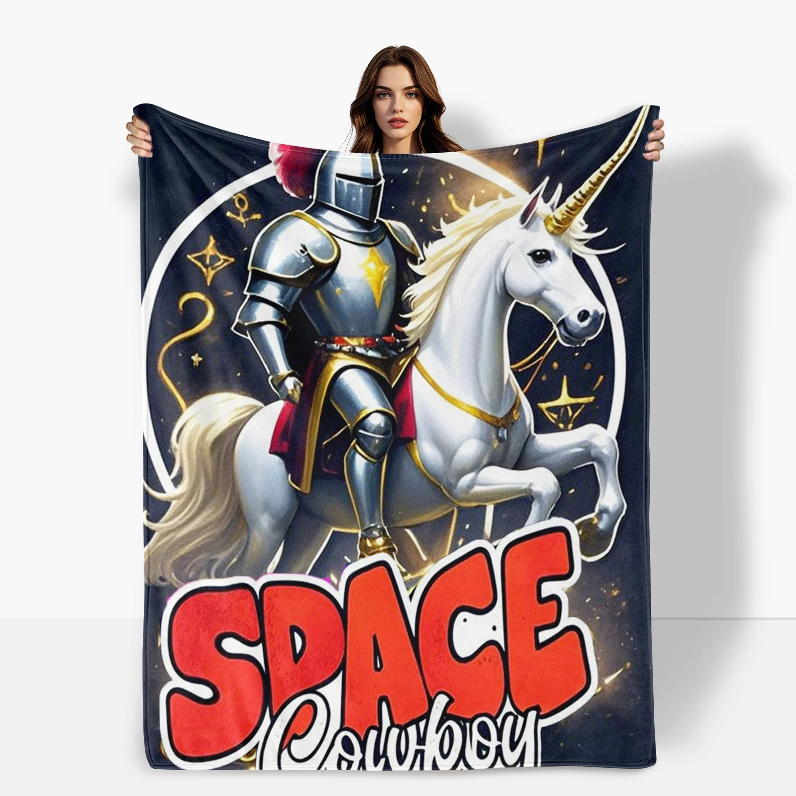 Unicorn Knight Golden Accent Black Background Elegant Throw Blanket For Unique Home Decor And Warmth Comfort