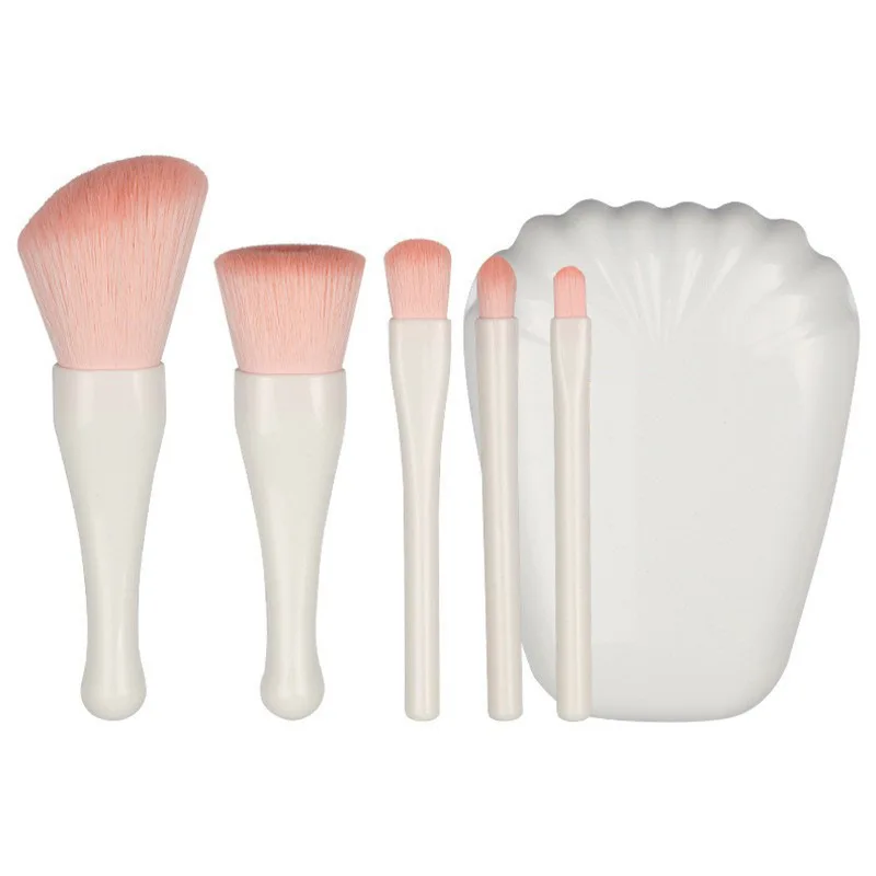 5Pcs Mini Complete Function Cosmetic Brushes With Mirror Shell Portable Travel Makeup Brush Set Cosmetic Brushes Kit With Case