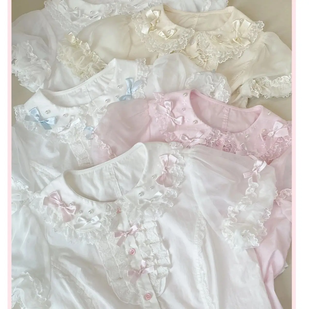 Cute Subcultural Lace Shirt Women Short Sleeve Bow Detail Lolita Style Button Blouse Y2K Aesthetic Girls Daily Fashion Tops