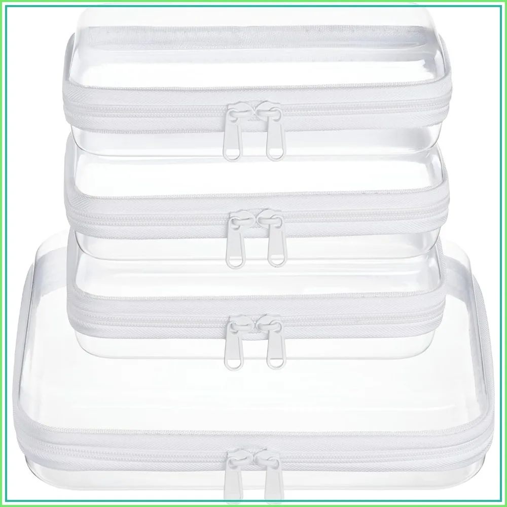 

4 Pcs Clear Zipper Pouches, Hard Shell Toiletry Bag for Travel, Cosmetic Organizer, Storage Bins (M+3S)