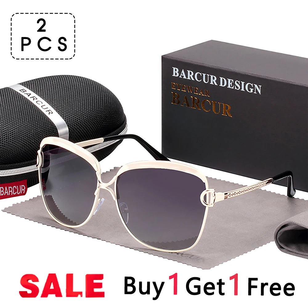 BARCUR Buy One Get One Free Polarized Women Sunglasses Fashion Design Gradient Square Lens Women Luxury Brand Oculos 2 PSC