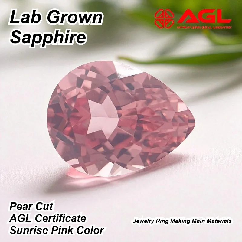 

High Quality Lab Grown Sapphire Pear Cut Sunrise Pink Color Charms Jewelry Ring Making Main Materials Selectable AGL Certificate