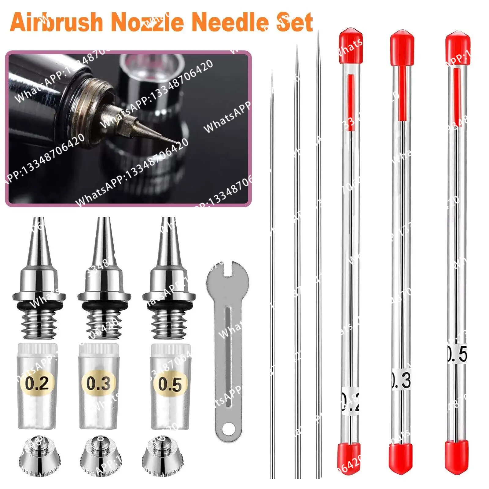 1set  0.2mm 0.3mm 0.5mm Airbrush Nozzle Needle Repair Tool Kit For Multi Type Airbrushes Spray Gun Air Brush Accessories Replace