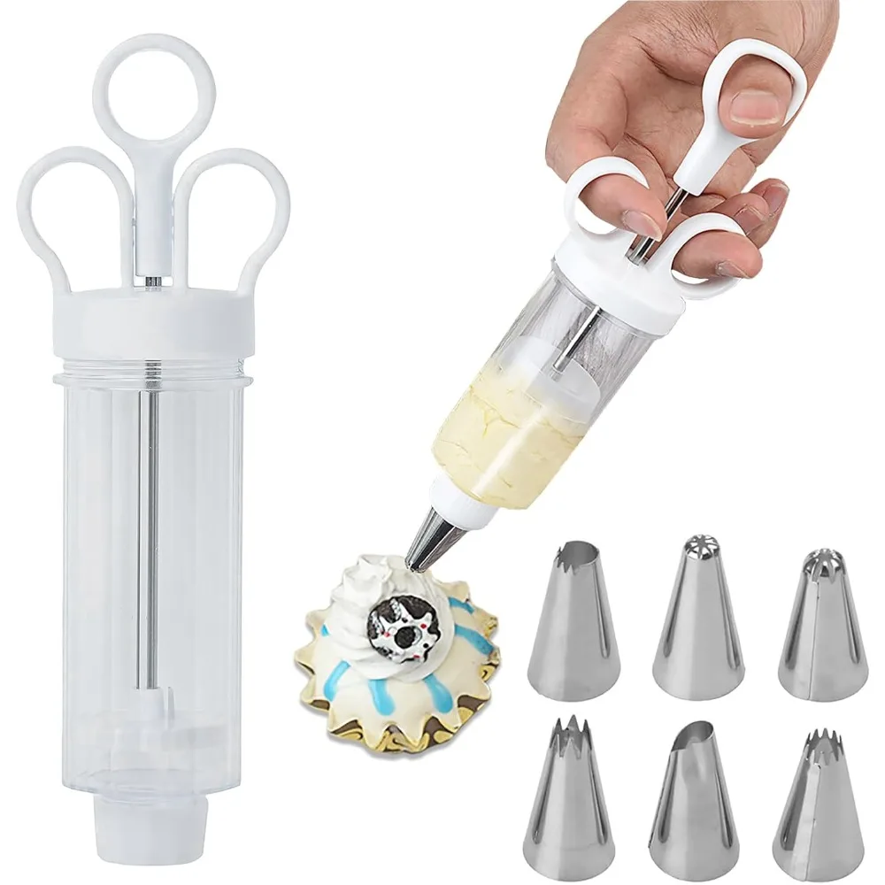 

Cake Decorating Gun, Cupcake Icing Piping Kit, Cake Decorating Kit with 6 Stainless Steel Piping Tips, Cupcake Injector/D