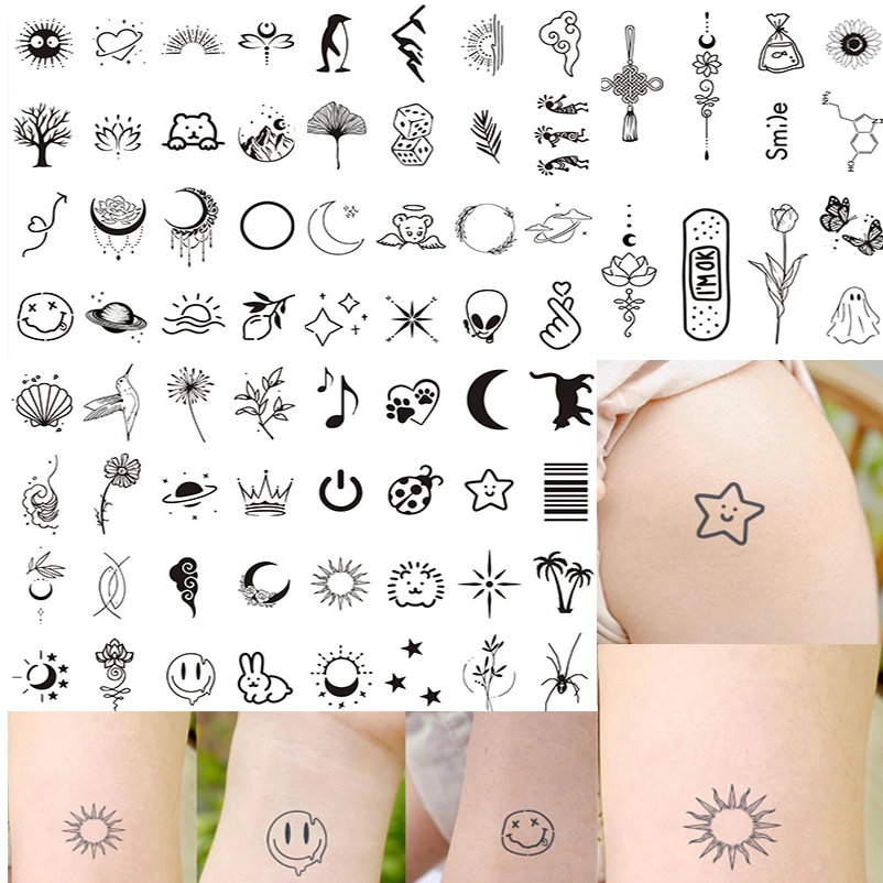 

5pcs Finger Small Simple Fake Tattoos Stickers Moon Planet Heart Temporary Tattoos Adhesive for Women Men Waist Hand Body Art