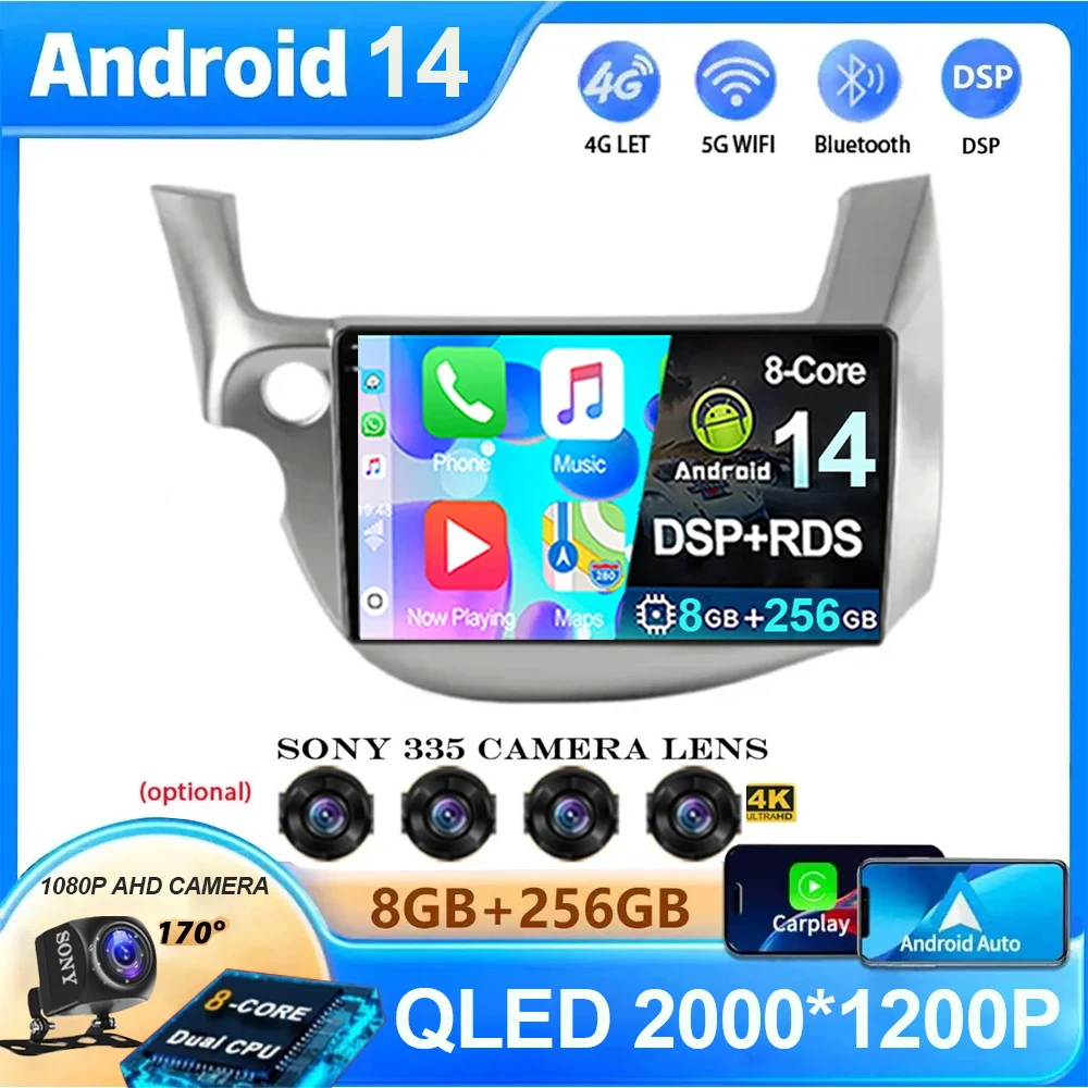 

QLED Android 14 Car Radio For HONDA FIT JAZZ 2007-2013 LHD Multimedia Stereo Car Player Navigation GPS Radio 4G LTE WIFI