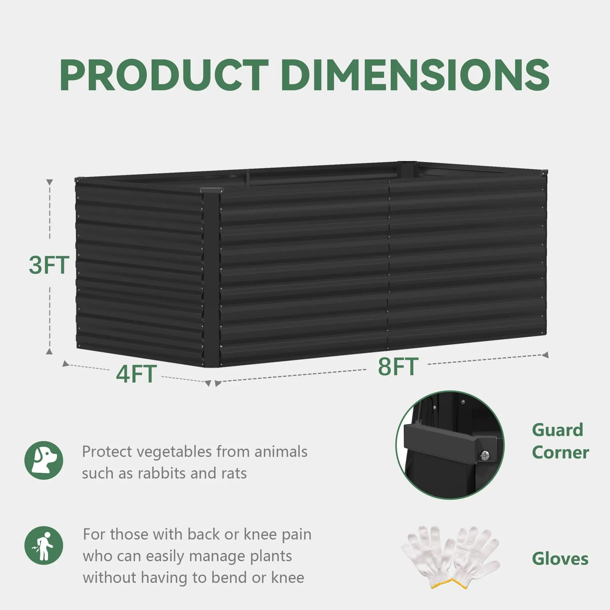 8x4x3ft Raised Garden Bed Outdoor, Galvanized Steel Garden Beds