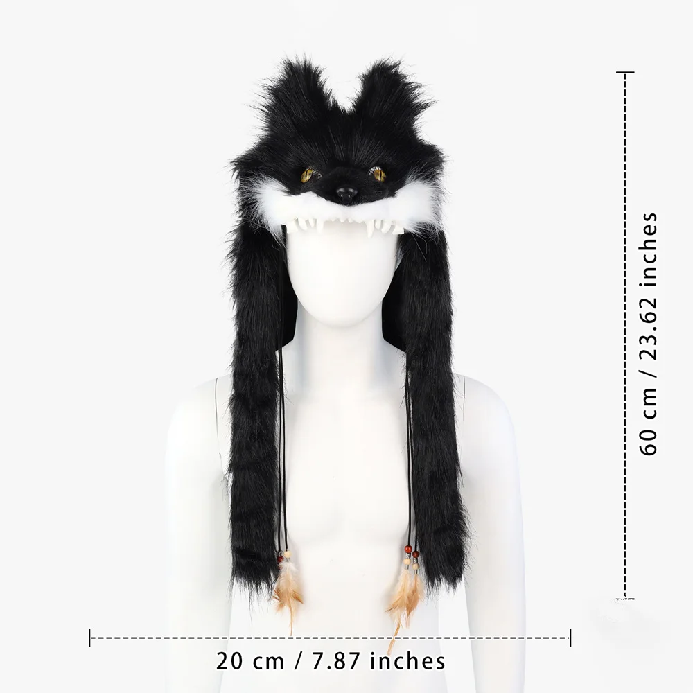 Plush Wolf Head Hat Faux Fur Wolf Mask Cosplay Animal Wolf Headdress Masks Halloween Carnival Party Costumes Props High Quality 6