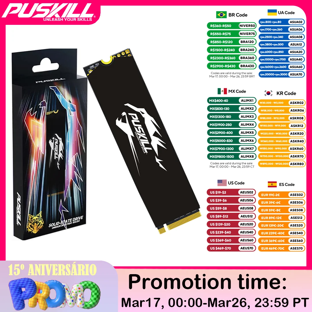 PUSKILL SSD M.2 NVMe 1TB 512GB 256GB 128GB PCIe M2 2280 disco rigido interno disco a stato solido per Laptop Desktop