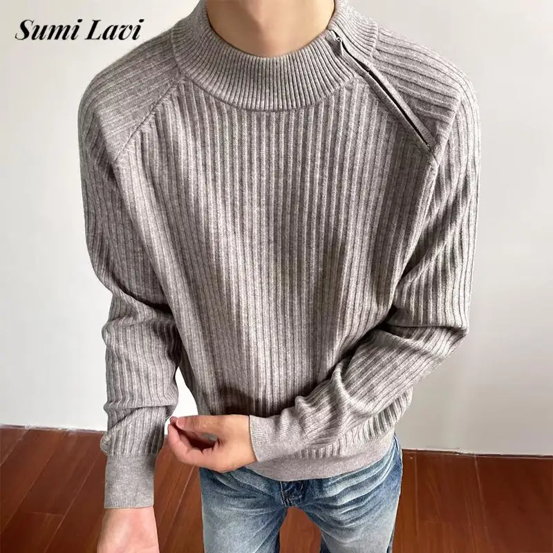 

Streetwear Vintage Men's Sweaters Stylish Irregular Zipper Design Sweater Men Clothing Autumn Winter Casual Slim Knit Jumpers