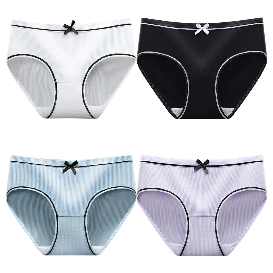 Cute Sexy Women Ribbed Mid Waist Panties Four Pieces Sets Soft Material Simple Elegant Design for Maximum Comfortable and Style