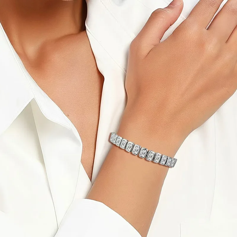 

Copper electroplated gold square full diamond S925 Silver plating18KGold Moissanite Lab-Grown Diamond Bracelet Custom Jewelry
