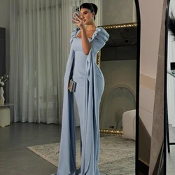 Customized Fashion Formal Jersey Pleat Rhinestone Straight Square Neck Long Dresses Bespoke Occasion Dresses Modern Style Simple