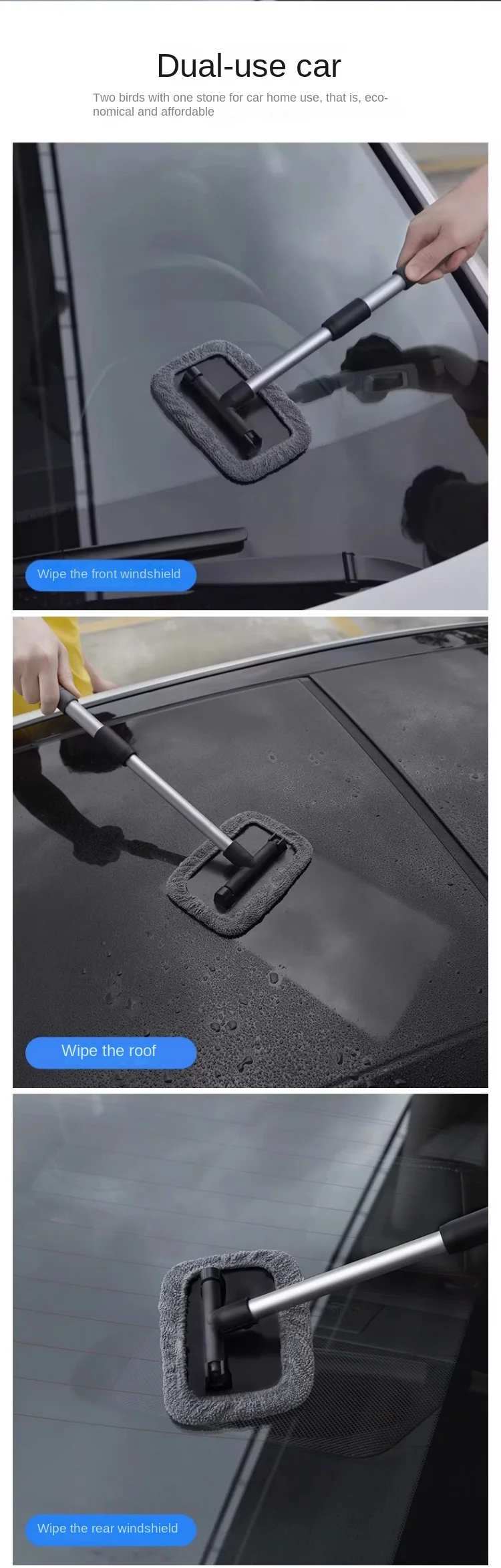 Auto-Fensterreiniger-Bürstenset Mikrofaser-Windschutzscheiben-Reinigungswerkzeug Auto-Innenraum-Glaswasch-Wischer Langer Griff Wiederverwendbares Tuchpad – Detail 8
