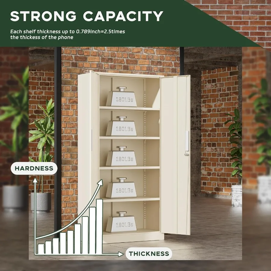 خزانة تخزين معدنية 72 خزانة تخزين جراج معدنية بقفل مع أبواب و4 أرفف قابلة للتعديل خزانة فولاذية قابلة للقفل لـ Ho #4