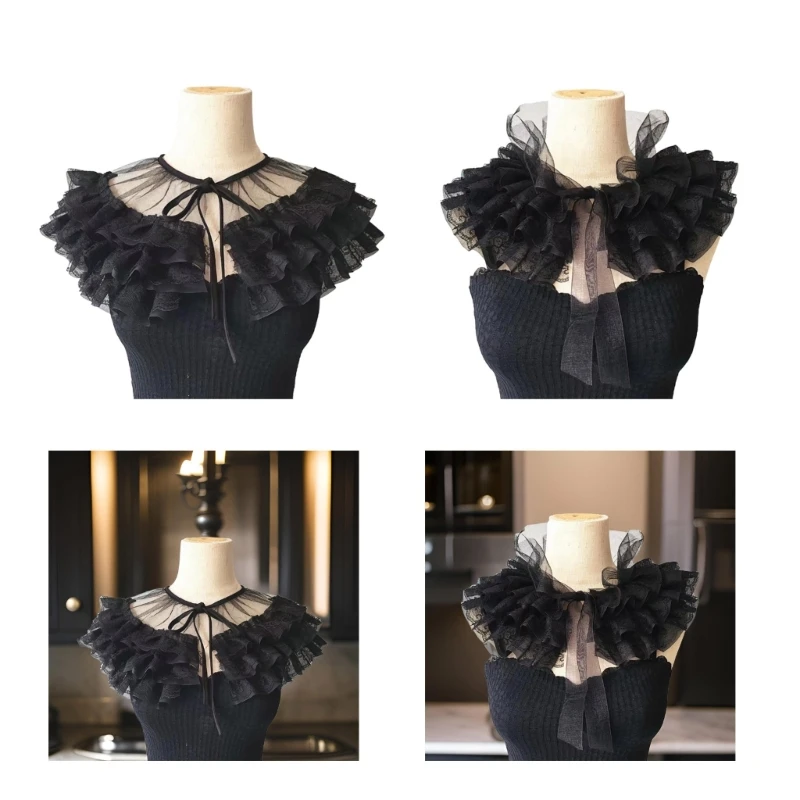 

Lace Layer False Collar Layer Trim Detachable Necklines for Female Costume