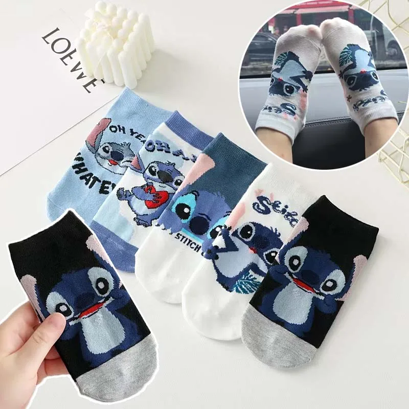 

5 Pairs Disney Stitch Breathable Socks for Men and Women Cartoon Knitting Boat Socks Fashion Comfortable Cotton Ankle Socks New