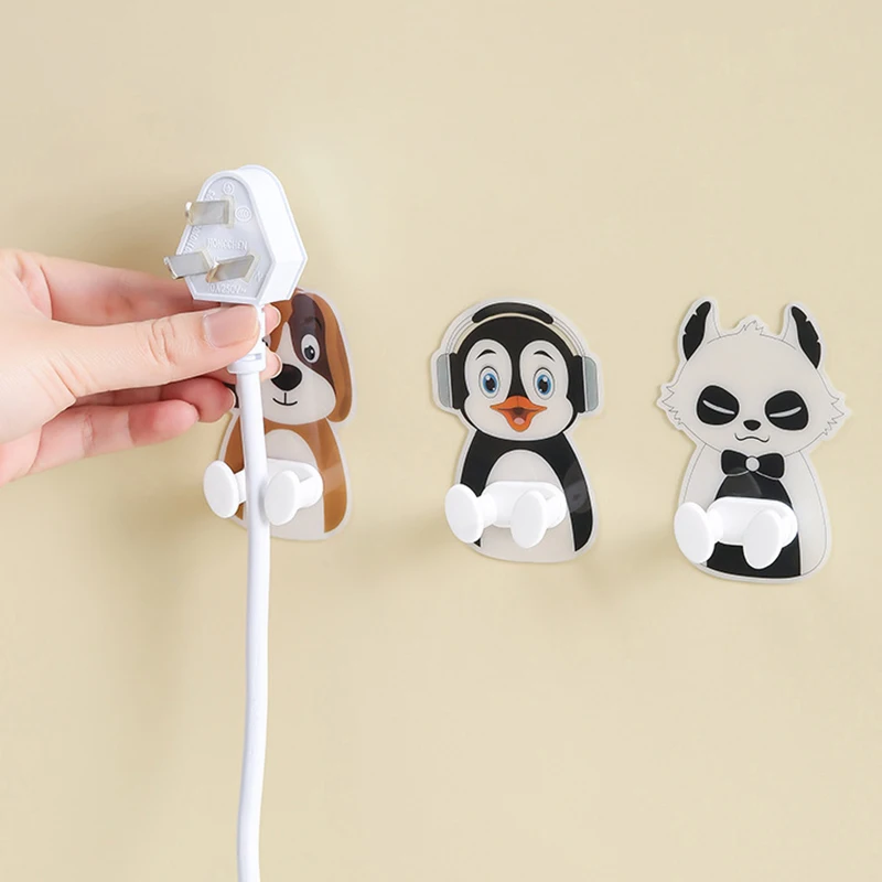 Animal Wall Plug Holder Self Adhesive Wall Organizer Hook Office Wall Wire Line Hanger Rack Door Key Tower Storage Hook Shelf