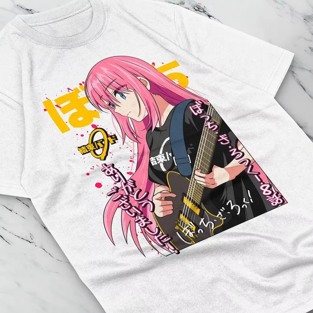 Bocchi The Rock Hitori Gotoh Anime T‑Shirt Mange Print Unisex Casual Cotton Short Sleeve Band Otaku Oversized Streetwear Tops