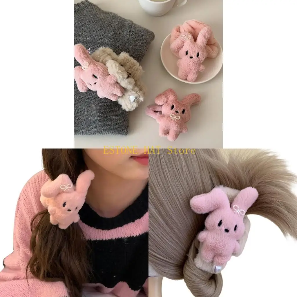 

49MF Cartoon Rabbit Hair Claw Hair Rope Hair Clip Hair Scrunchies for Teens