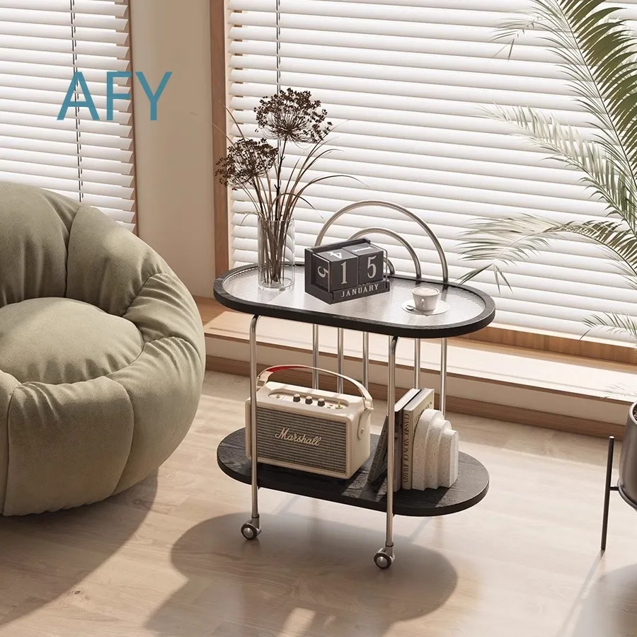 Luxury Style Movable Side Table with Wheels for Sofa Living Room Nordic Small Tea Table Trolley for Dining Room Sideboard