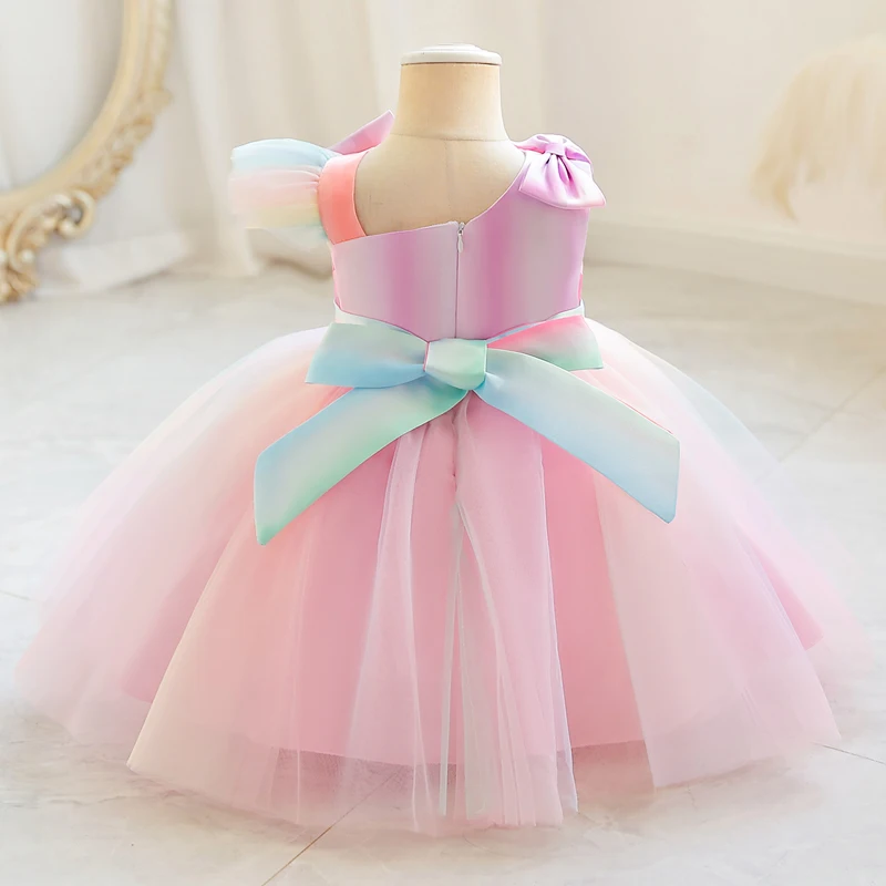 M128 Summer Princess Dress Show Girl Tank Top Dance International children's Day Old Flower Wear colore arcobaleno