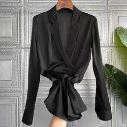 Shirts Black Suit Collar Long-sleeved Blouse Womens Tops Camisas De Mujer