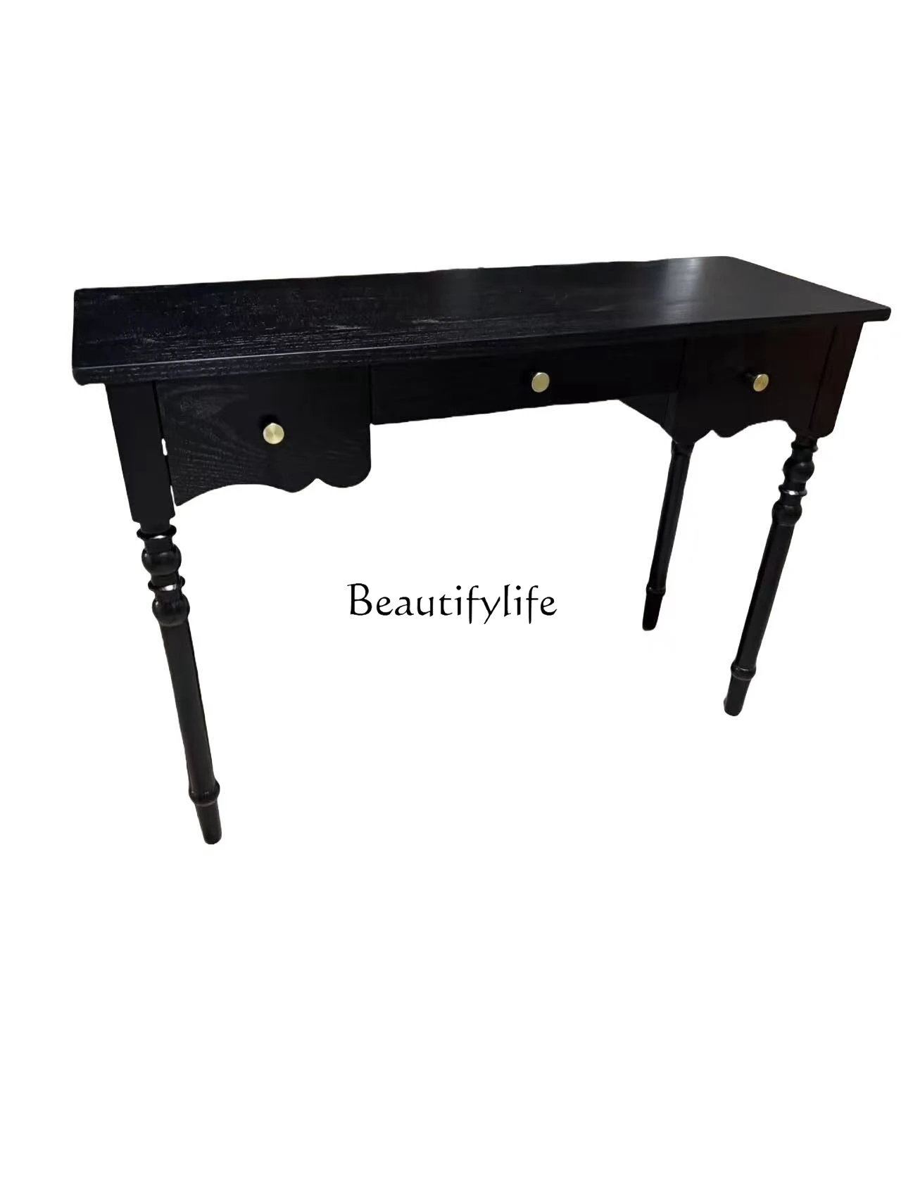 

French Retro Home Bedroom Solid Wood Desk Light Luxury Black Office Desk