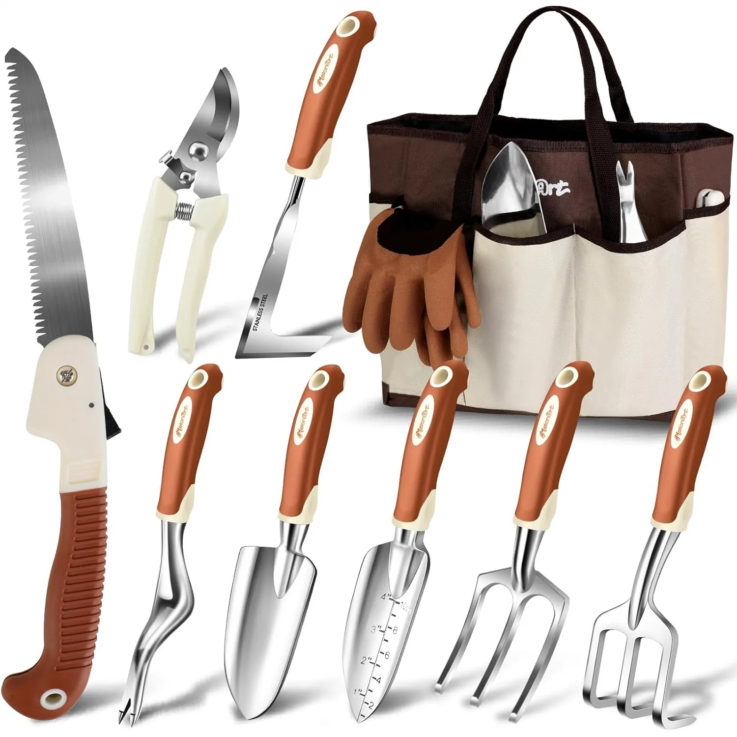 

10 Pcs Heavy Duty Gardening Hand Tool Set for Women Aluminum Non Slip Ergonomic Handle with Tote Bag Gloves