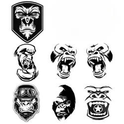 Car roar stickers, PVC decorations for motorcycles and off-road vehicles, gorilla head, diamond, black and white