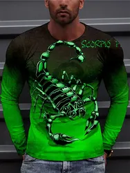 2024 New Scorpion Print Men's Long Sleeve T-shirt Autumn Men's Fashion Long Sleeve Top Daily Casual Men's Long Sleeve T-shirt